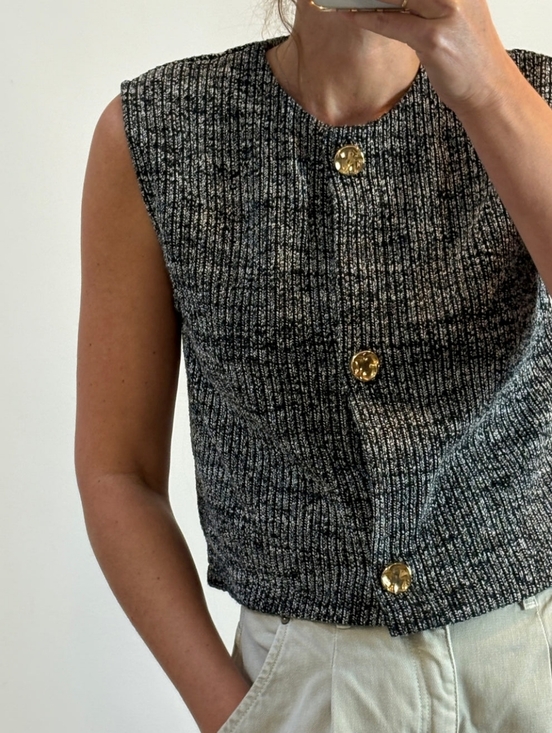 Zara Tops - Zara Sleeveless Marled Ribbed Knit Vest Top Black White Size Large